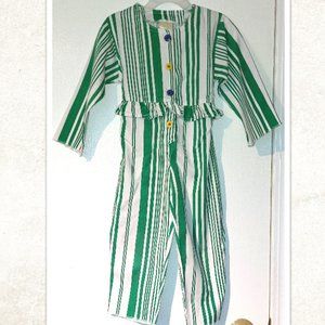 Vintage Toddler Green and White Pinstripe Jumpsuit size 2